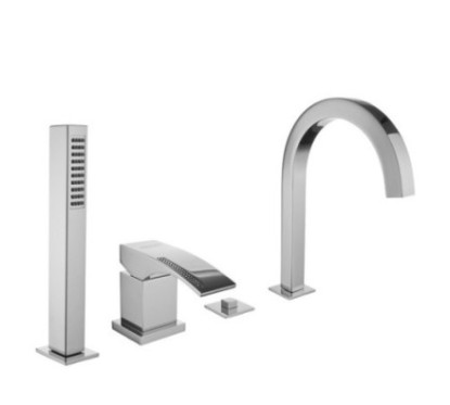 CRYSTAL Batteria monocomando bordo vasca quattro fori con deviatore e bocca finitura cromo