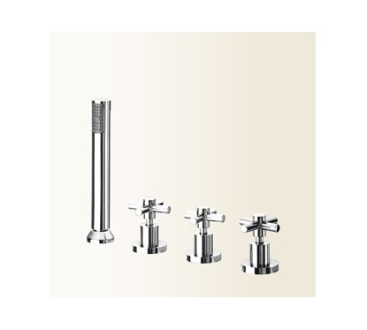 YUPPY Batteria bordovasca quattro fori senza bocca e con kit doccia finitura nickel spazzolato