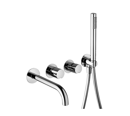 ARKA miscelatore per vasca incasso con leva deviatore e bocca di erogazione con kit doccia finitura cromo