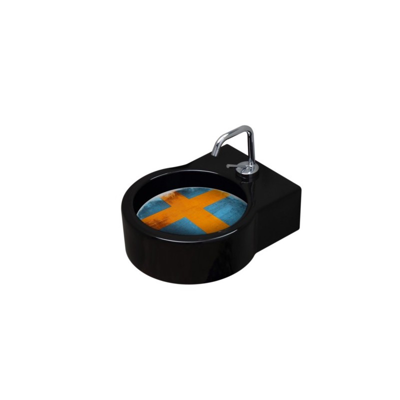 TURN lavabo d'appoggio finitura nero + piastra Svezia