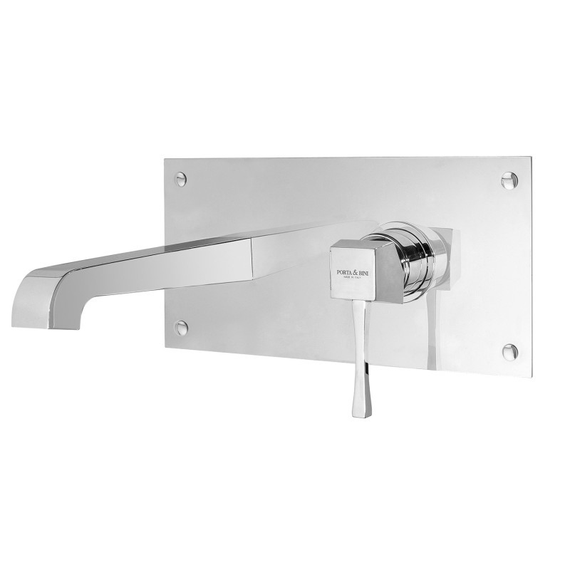 EOS Monocomando lavabo a muro piastra unita finitura cromo spazzolato