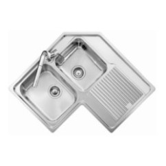 VINTAGE Lavello in acciaio inox angolare a due vasche più scolapiatti DX finitura satinato