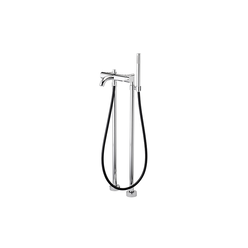 TONDì Monocomando vasca con colonne a pavimento flessibile Silitech e doccia in ABS finitura cromo