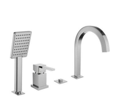 PRETTY Batteria monocomando bordo vasca quattro fori con deviatore e bocca finitura cromo spazzolato