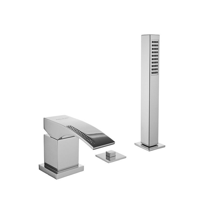 CRYSTAL Batteria monocomando bordo vasca con deviatore e doccetta finitura oro