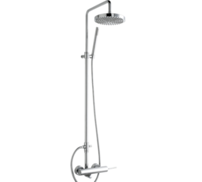 THOR Monocomando doccia esterno con colonna, deviatore, soffione, flessibile e doccia finitura cromo