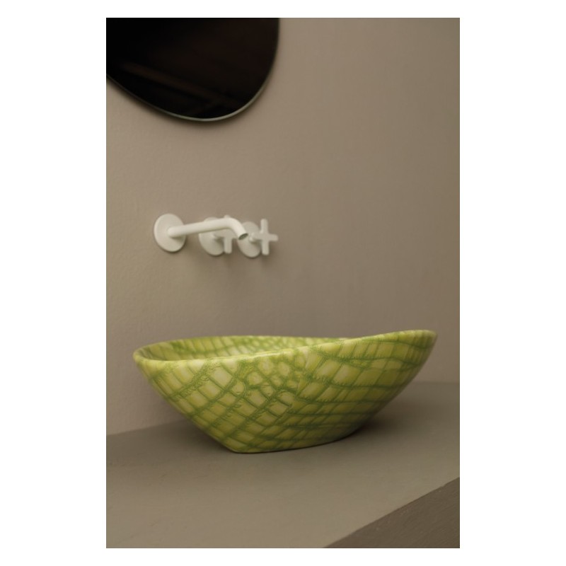 AFYA lavabo d'appoggio finitura pelle verde affondante