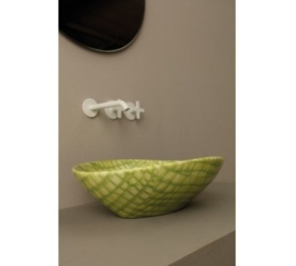 AFYA lavabo d'appoggio finitura pelle verde affondante