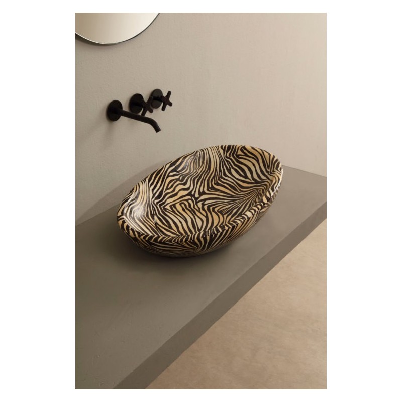 BIKO lavabo d'appoggio finitura zebra arancio