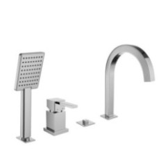 PRETTY Batteria monocomando bordo vasca quattro fori con deviatore e bocca finitura oro