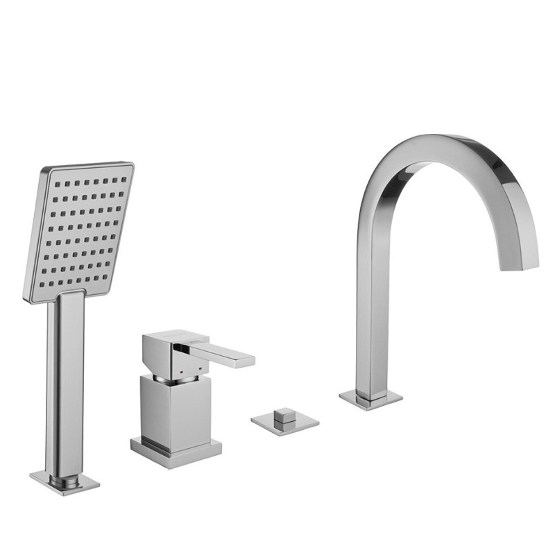 PRETTY Batteria monocomando bordo vasca quattro fori con deviatore e bocca finitura oro