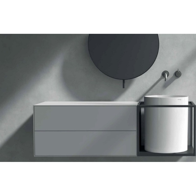 CORE 46 Lavabo da appoggio cm Ø37 + Struttura sottolavabo cm 46 x 46 in acciaio nero opaco