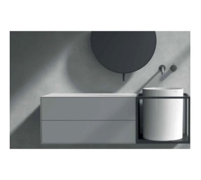 CORE 46 Lavabo da appoggio cm Ø37 + Struttura sottolavabo cm 46 x 46 in acciaio nero opaco