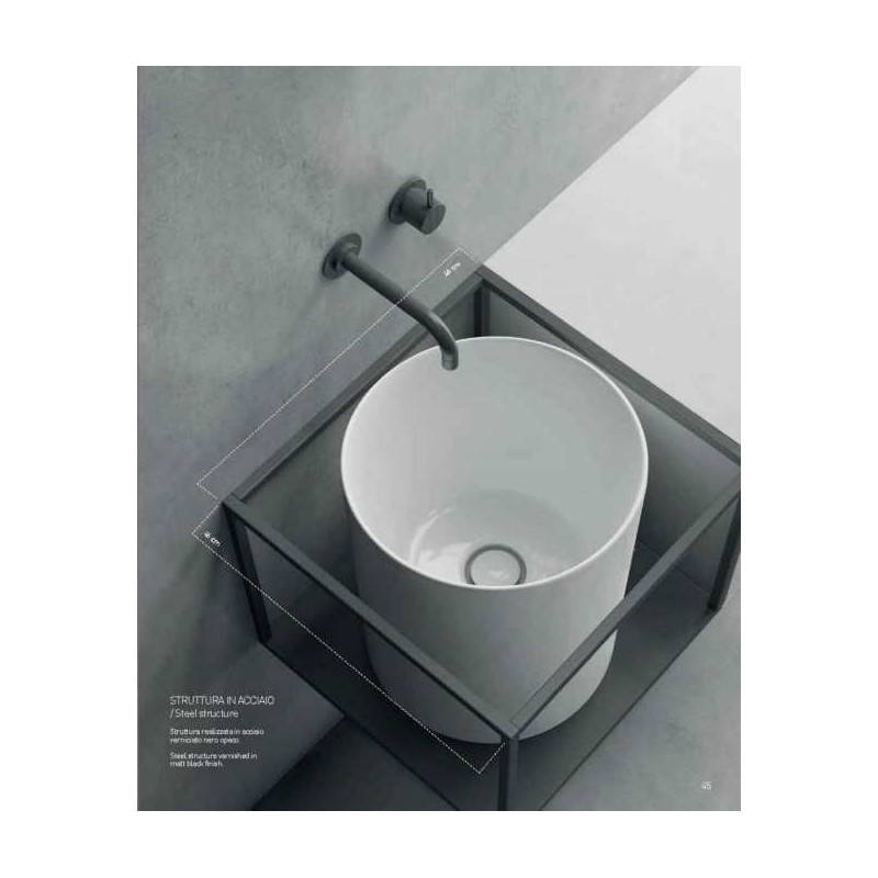 CORE 46 Lavabo da appoggio cm Ø37 + Struttura sottolavabo cm 46 x 46 in acciaio nero opaco