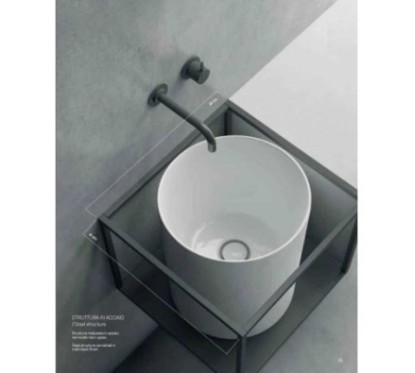 CORE 46 Lavabo da appoggio cm Ø37 + Struttura sottolavabo cm 46 x 46 in acciaio nero opaco