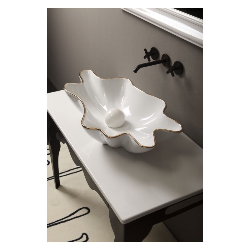 SHELL lavabo d'appoggio finitura filo oro
