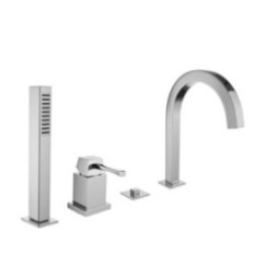 EOS Batteria monocomando bordo vasca quattro fori con deviatore e bocca finitura dorato