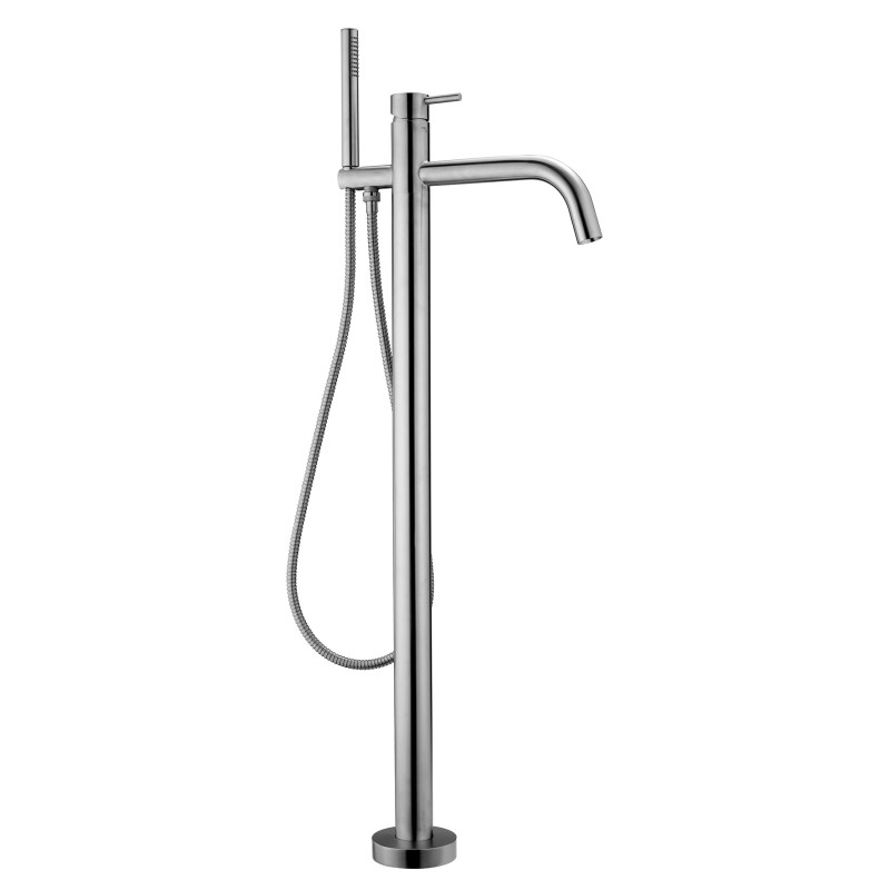 FRIDA Monocomando vasca a pavimento con kit doccia in acciaio inox finitura acciaio spazzolato