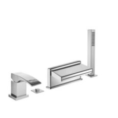 LASER Batteria monocomando bordo vasca quattro fori con deviatore e bocca getto piatto finitura cromo