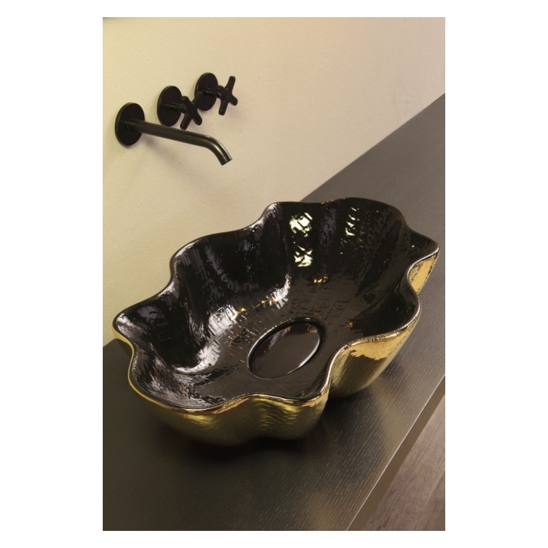 SEASTAR lavabo d'appoggio finitura extraluxury black&gold