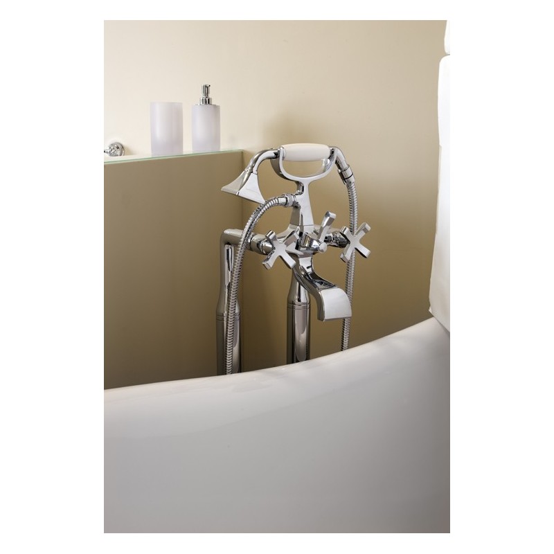 CHIC7CENTO Colonna vasca a pavimento con deviatore automatico, flessibile e doccia fori finitura cromo