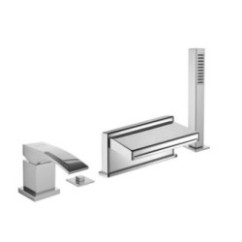 CRYSTAL Batteria monocomando bordo vasca quattro fori con deviatore e bocca getto piatto finitura cromo