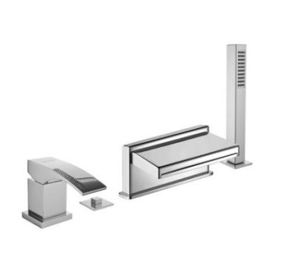 CRYSTAL Batteria monocomando bordo vasca quattro fori con deviatore e bocca getto piatto finitura cromo