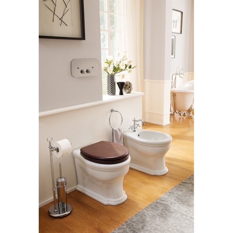 CASTELLANA vaso + bidet a terra con coprivaso in legno