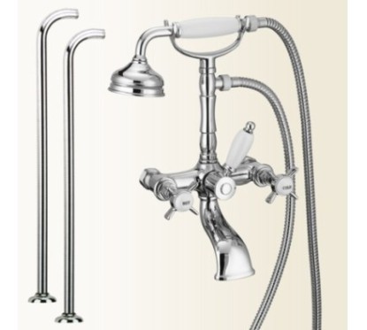 LIVINGSTONE gruppo vasca esterno con colonne da terra finitura nickel