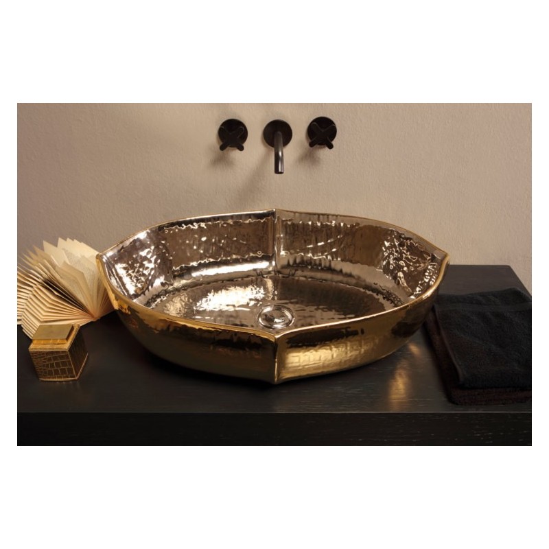 OYSTER lavabo d'appoggio finitura extraluxury platinum&gold