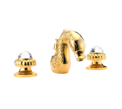 CRYSTAL Batteria bidet con bocca scarico 1”1/4 maniglia swarovski finitura oro lucido