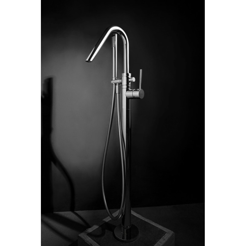 THOR Colonna vasca a pavimento con deviatore automatico, flessibile e doccia finitura cromo