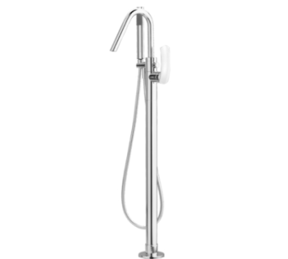 FLO Colonna vasca a pavimento con deviatore automatico, flessibile e doccia finitura cromo