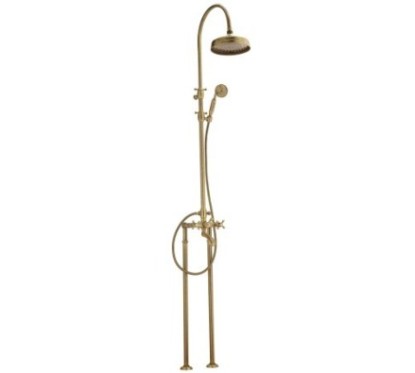 OLD FASHION Colonna doccia completa di gruppo vasca esterno su piantana a pavimento finitura bronzato