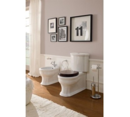 CASTELLANA vaso monoblocco + cassetta + bidet a terra con coprivaso in poliestere bianco