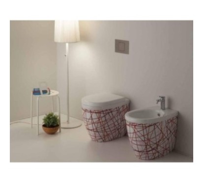 YOUNG vaso + bidet a terra finitura nest rosso