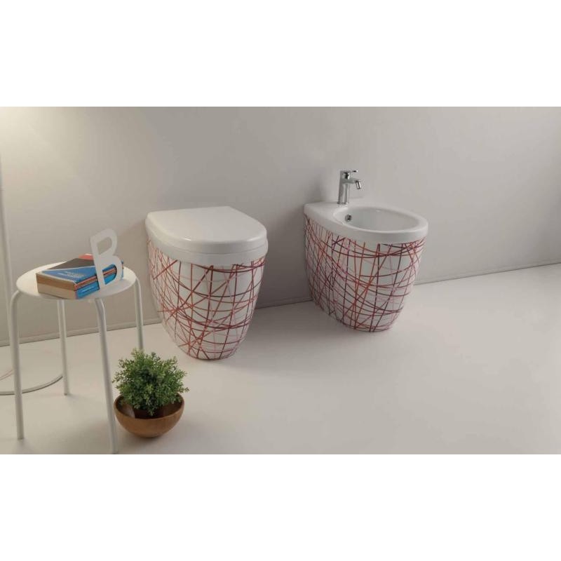 YOUNG vaso + bidet a terra finitura nest rosso