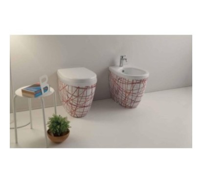 YOUNG vaso + bidet a terra finitura nest rosso