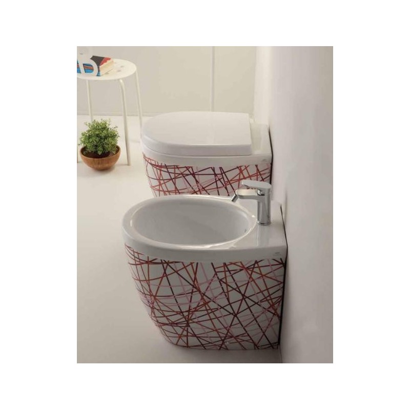 YOUNG vaso + bidet a terra finitura nest rosso