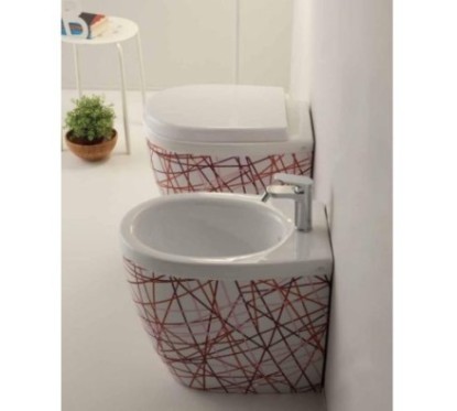 YOUNG vaso + bidet a terra finitura nest rosso