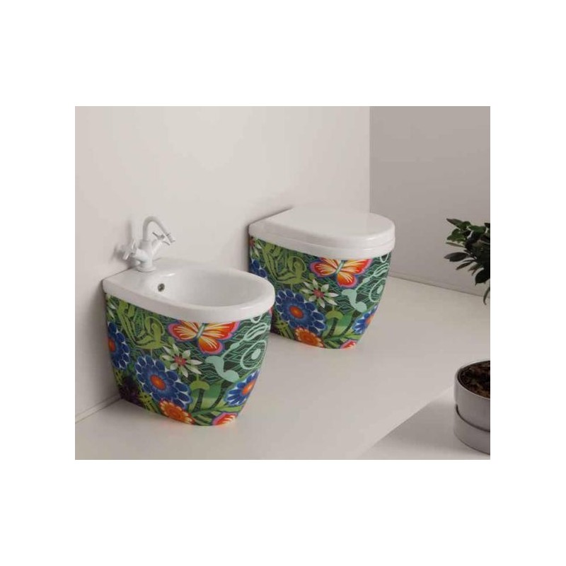 YOUNG vaso + bidet a terra finitura tropical