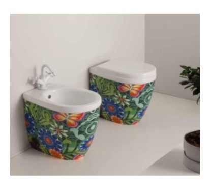YOUNG vaso + bidet a terra finitura tropical