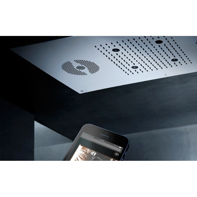 Soffione cromoterapia da incasso in acciaio inox 700x400 mm con pulsantiera