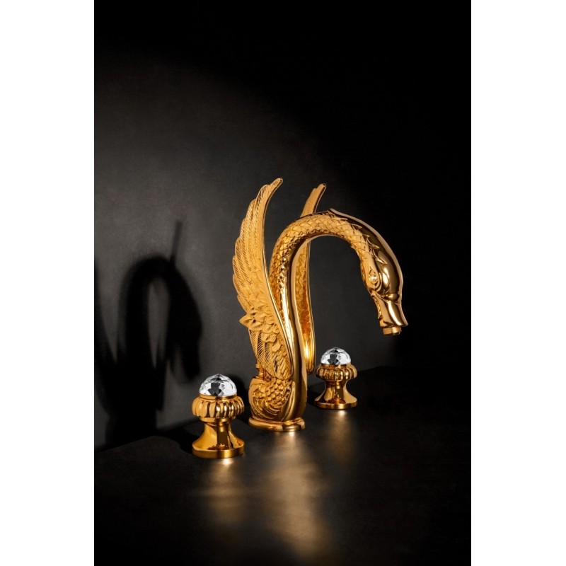 CRYSTAL Batteria lavabo scarico 1”1/4 maniglia swarovski finitura oro lucido