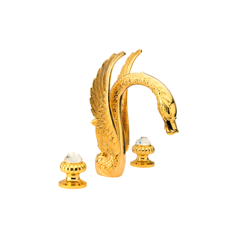 CRYSTAL Batteria lavabo scarico 1”1/4 maniglia swarovski finitura oro lucido