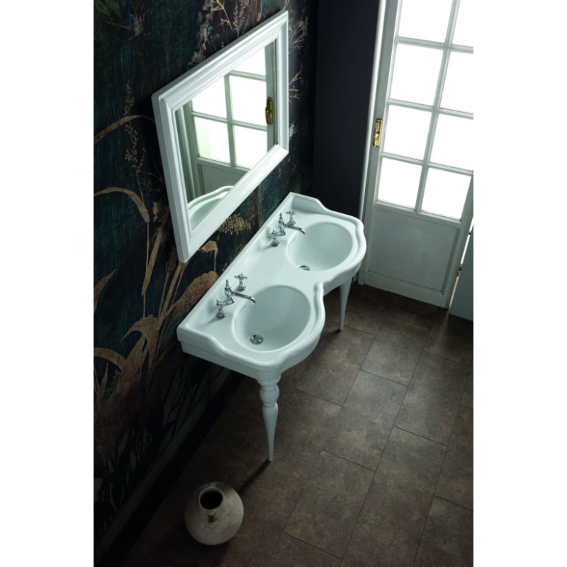 QUEEN lavabo consolle doppio bacino 120 cm. + coppia gambe QUEEN finitura bianco lucido