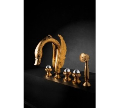 CRYSTAL Batteria bordo vasca cinque fori maniglia swarovski finitura oro lucido
