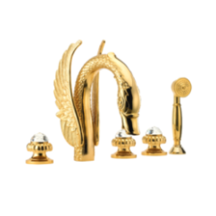 CRYSTAL Batteria bordo vasca cinque fori maniglia swarovski finitura oro lucido