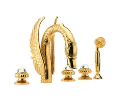 CRYSTAL Batteria bordo vasca cinque fori maniglia swarovski finitura oro lucido