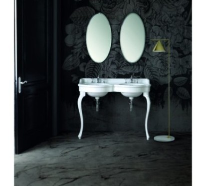 QUEEN lavabo consolle doppio bacino 120 cm. + coppia gambe VENICE finitura bianco lucido